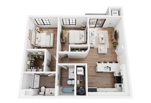 Floor plan for 2 beds, 2 baths, 875 sqft